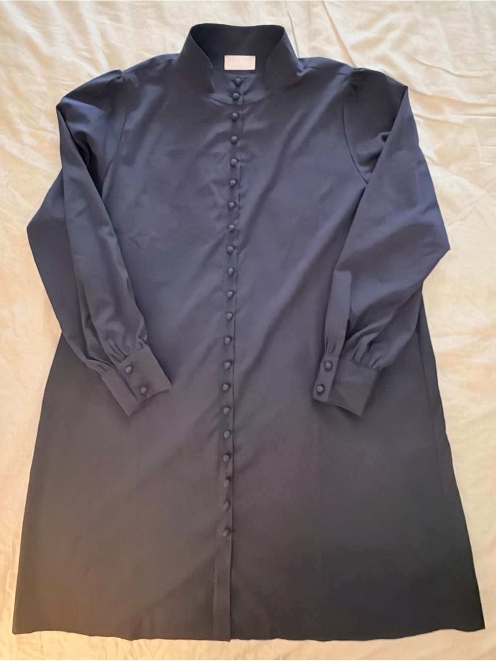 Need Supply Farrow Mandarin Collar Navy Dress Covered Buttons Knee Length - L